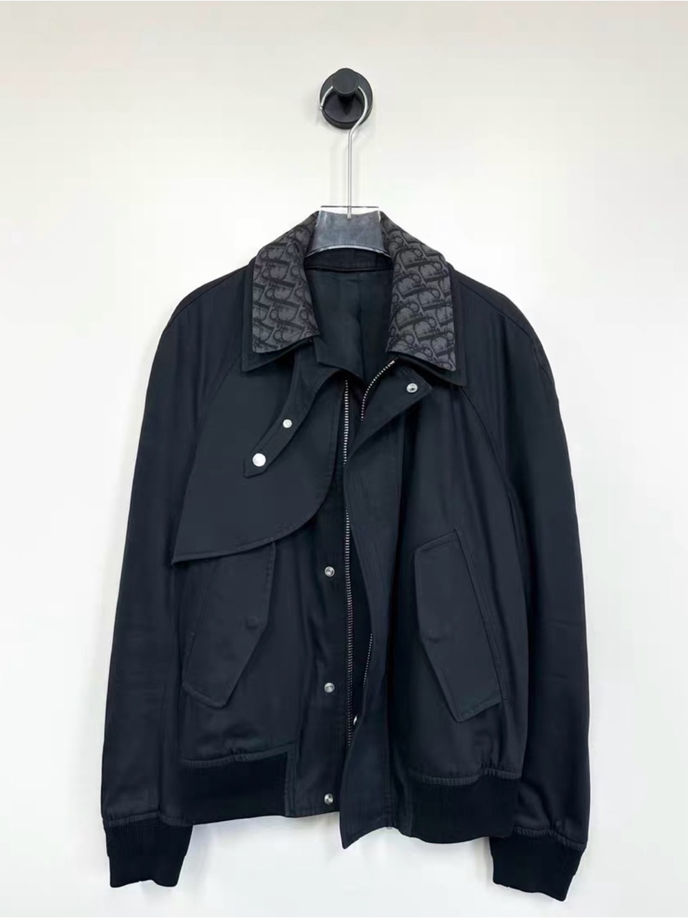Dior Black Bomber Jacket with Monogram Collar